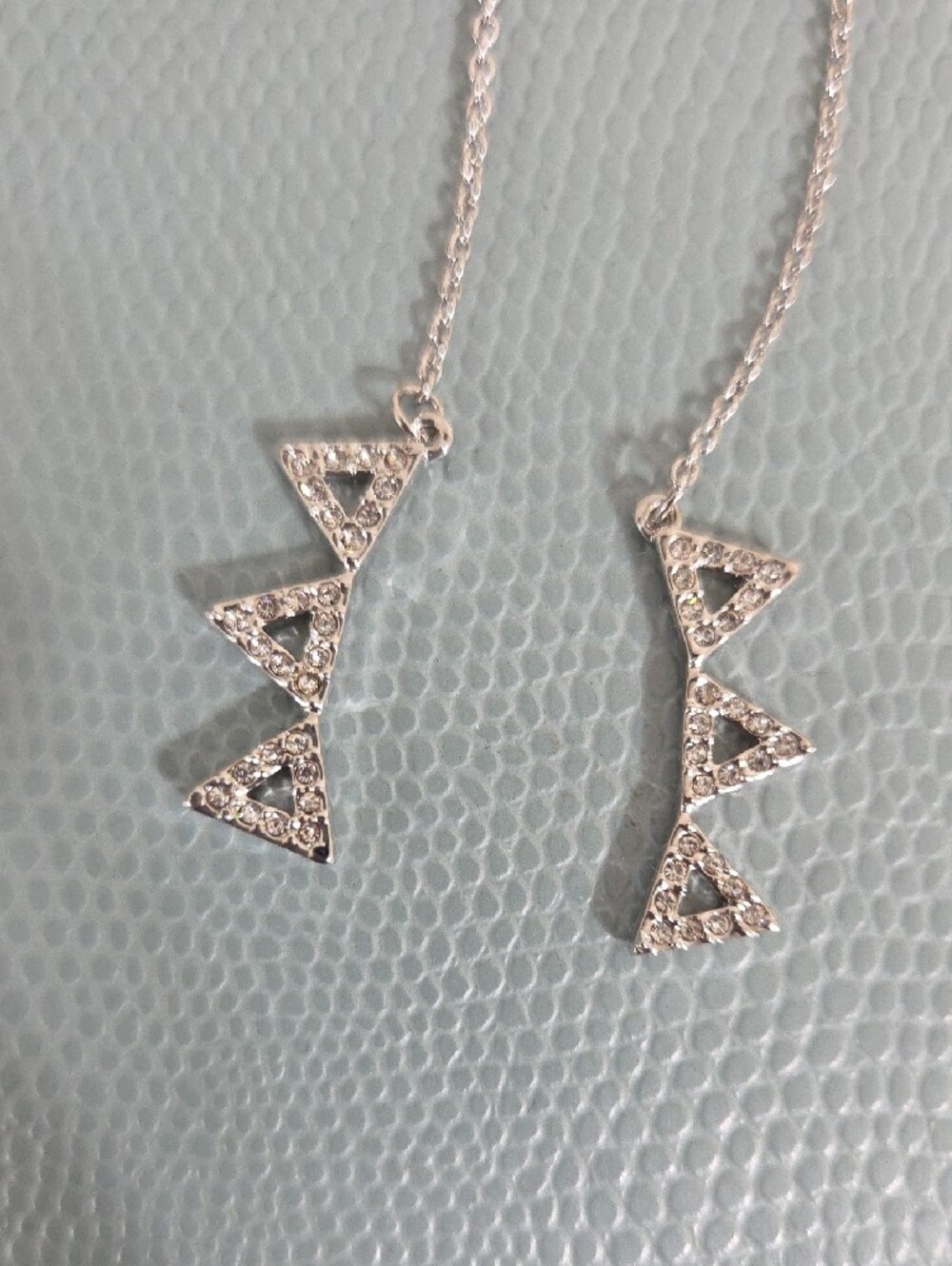 Silver Color Triangle Drop Threader Earrings - Picture 2 of 4